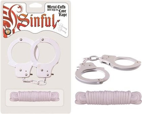 Sinful Metal Cuffs With Keys & - Love Rope - White - Not Very Vanilla