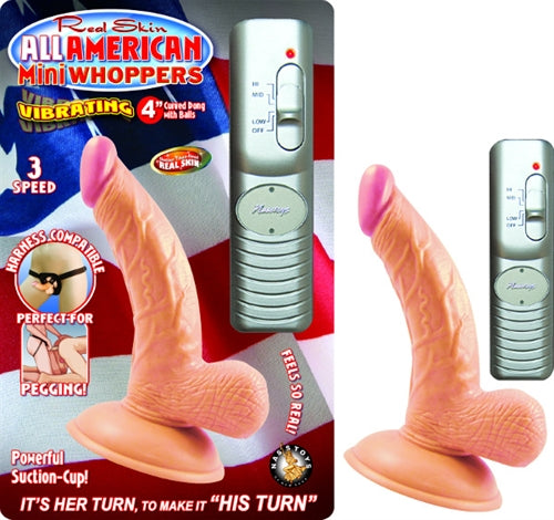 All American Mini Whoppers Vbrating 4-Inch Curved Dong W/balls-Flesh - Not Very Vanilla