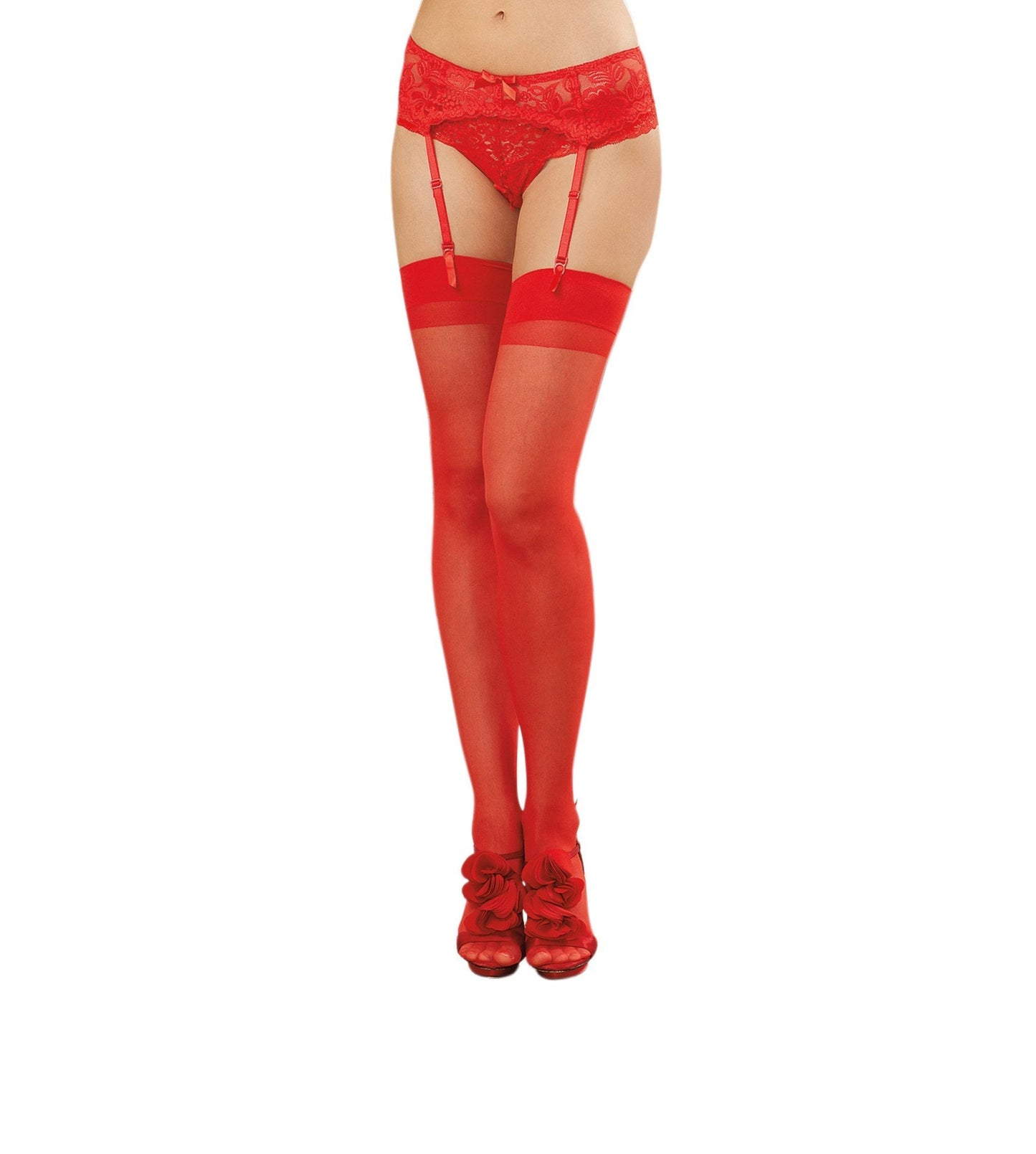 Sheer Thigh High - One Size - Red - Not Very Vanilla