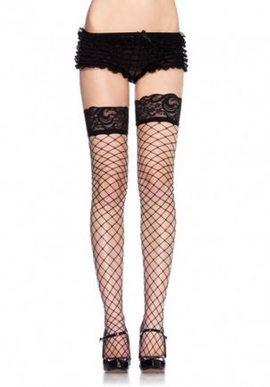 Lace Top Fence Net Thigh Highs - One Size - Black - Not Very Vanilla