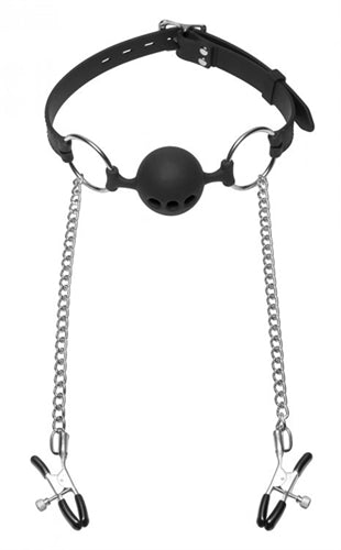 Hinder Silicone Breathable Ball Gag and Nipple Clamps - Not Very Vanilla