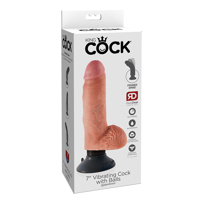 King Cock 7-Inch Vibrating Cock With Balls - Flesh - Not Very Vanilla