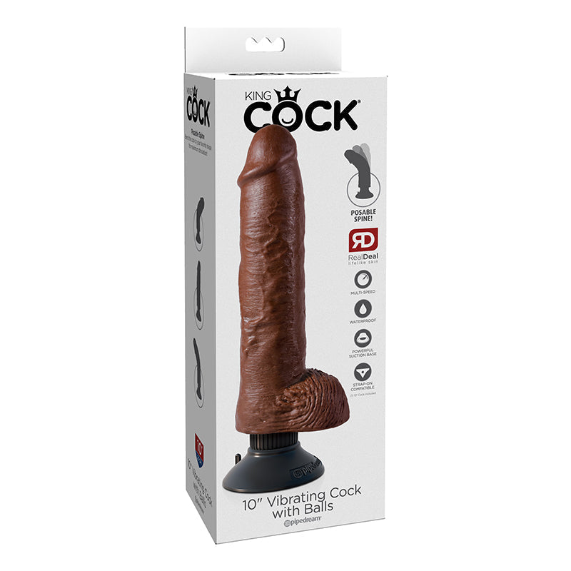 King Cock 10-Inch Vibrating Cock With Balls - Brown - Not Very Vanilla