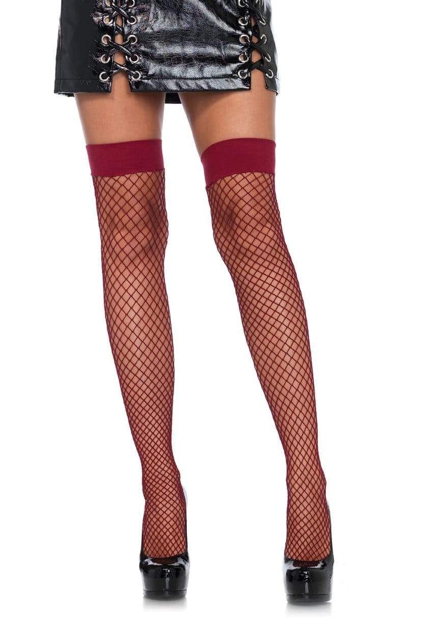 Fishnet Thigh Highs - One Size - Burgandy - Not Very Vanilla