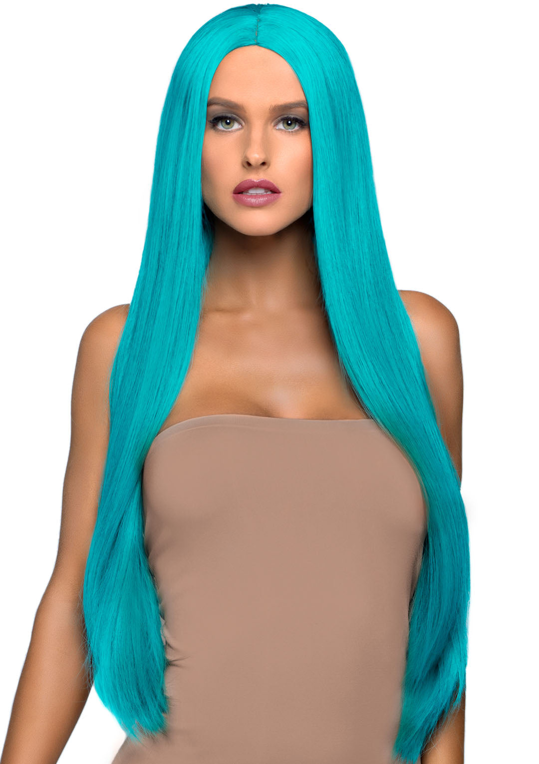 33 Inch Long Straight Center Part Wig - Turquoise - Not Very Vanilla