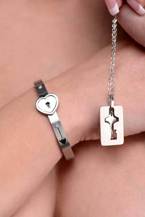 Cuffed Locking Bracelet and Key Necklace - Not Very Vanilla