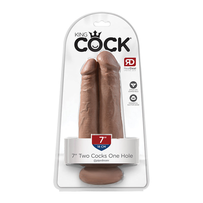 King Cock 7in Two Cocks One Hole Tan - Not Very Vanilla