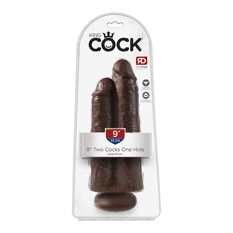 King Cock 9 Inch Two Cocks One Hole - Brown - Not Very Vanilla