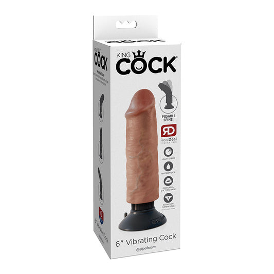 King Cock 6 Inch Vibrating Cock - Tan - Not Very Vanilla