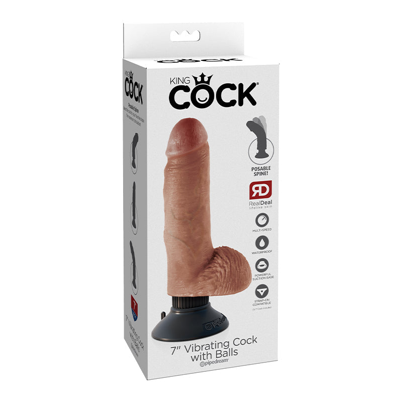 King Cock 7 Inch Vibrating Cock With Balls - Tan - Not Very Vanilla