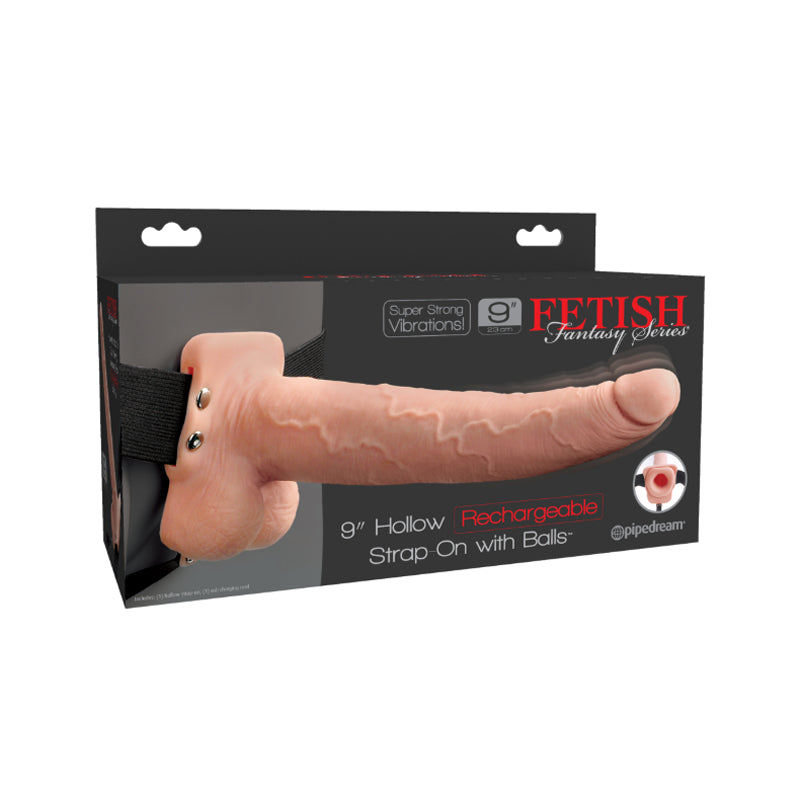 Fetish Fantasy Series 9 Inch Hollow Rechargeable Strap-on With Balls - Flesh - Not Very Vanilla