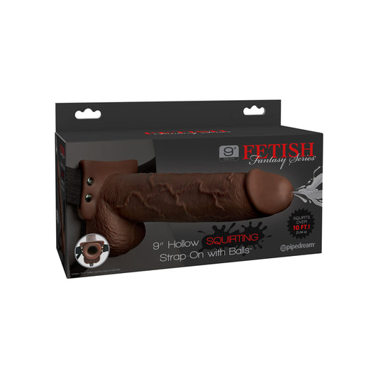 Fetish Fantasy Series 9 Inch Hollow Squirting Strap-on With Balls - Brown - Not Very Vanilla