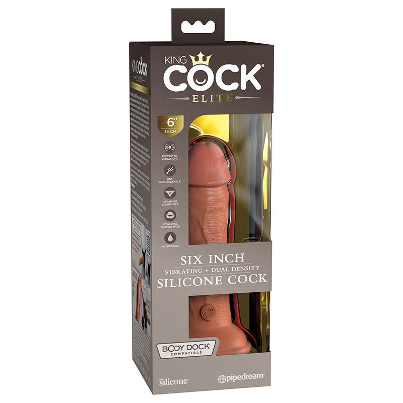 King Cock Elite 6 Inch Vibrating Silicone Dual Silicone Dual Density Cock - Tan - Not Very Vanilla