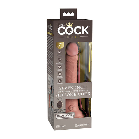 King Cock Elite 7 Inch Vibrating Silicone Dual Density Cock With Remote - Light - Not Very Vanilla