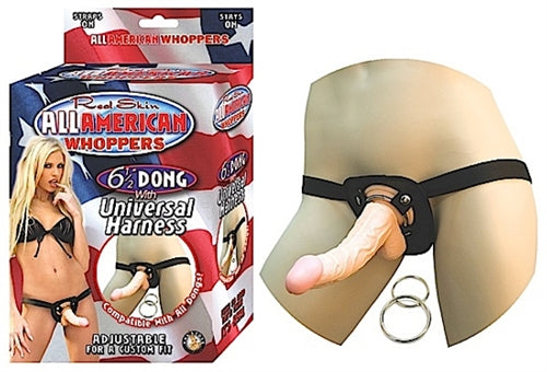 All American Whoppers 6.5-Inch- Dong With Universal Harness- Flesh - Not Very Vanilla