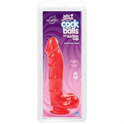 Jelly Jewels - Cock and Balls With Suction Cup - Red - Not Very Vanilla