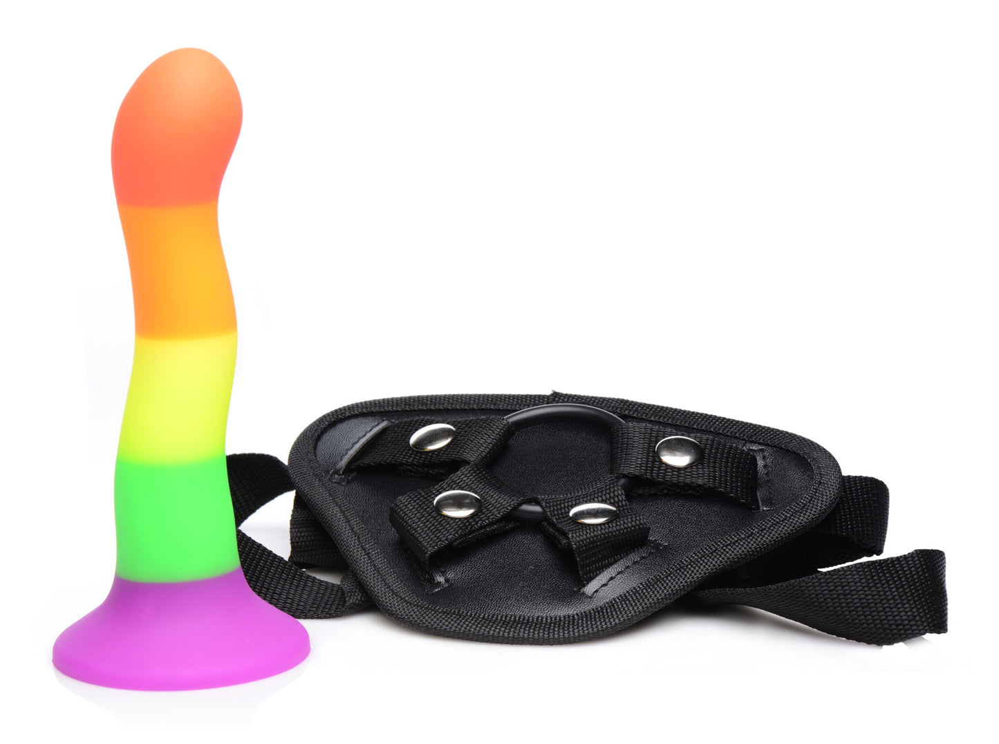 Proud Rainbow Silicone Dildo With Harness - Not Very Vanilla