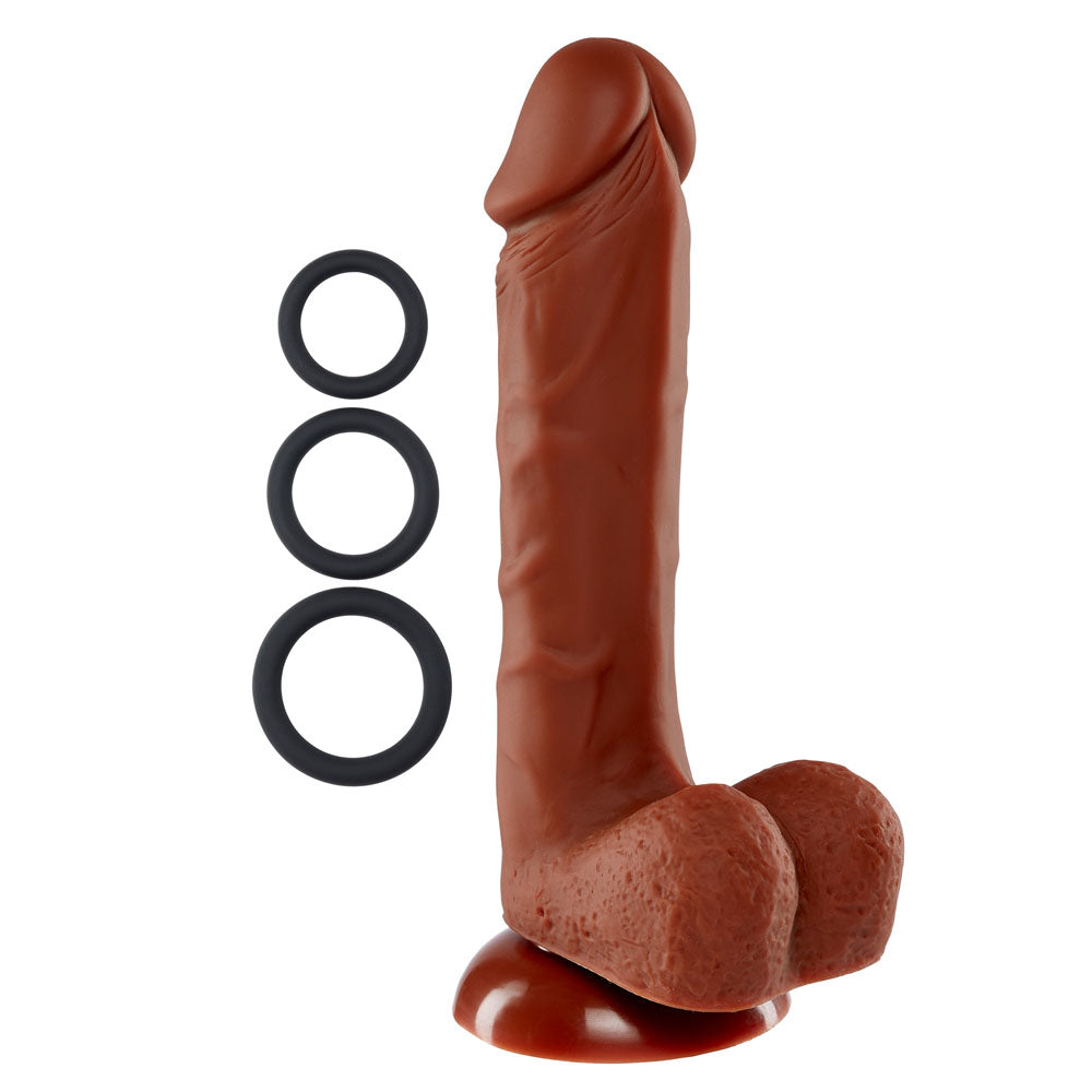 Pro Sensual Premium Silicone 8 Inch Dong With 3 Cockrings - Brown - Not Very Vanilla