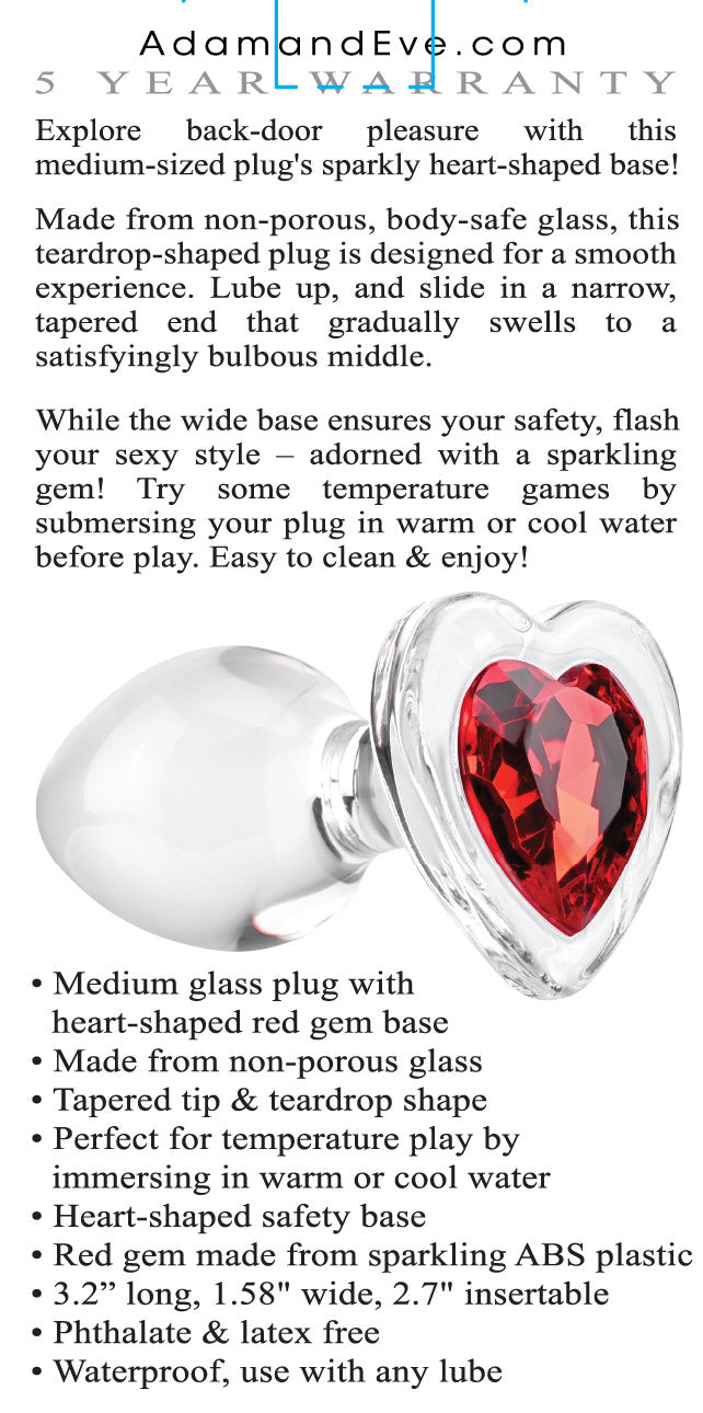 Red Heart Gem Glass Plug - Medium