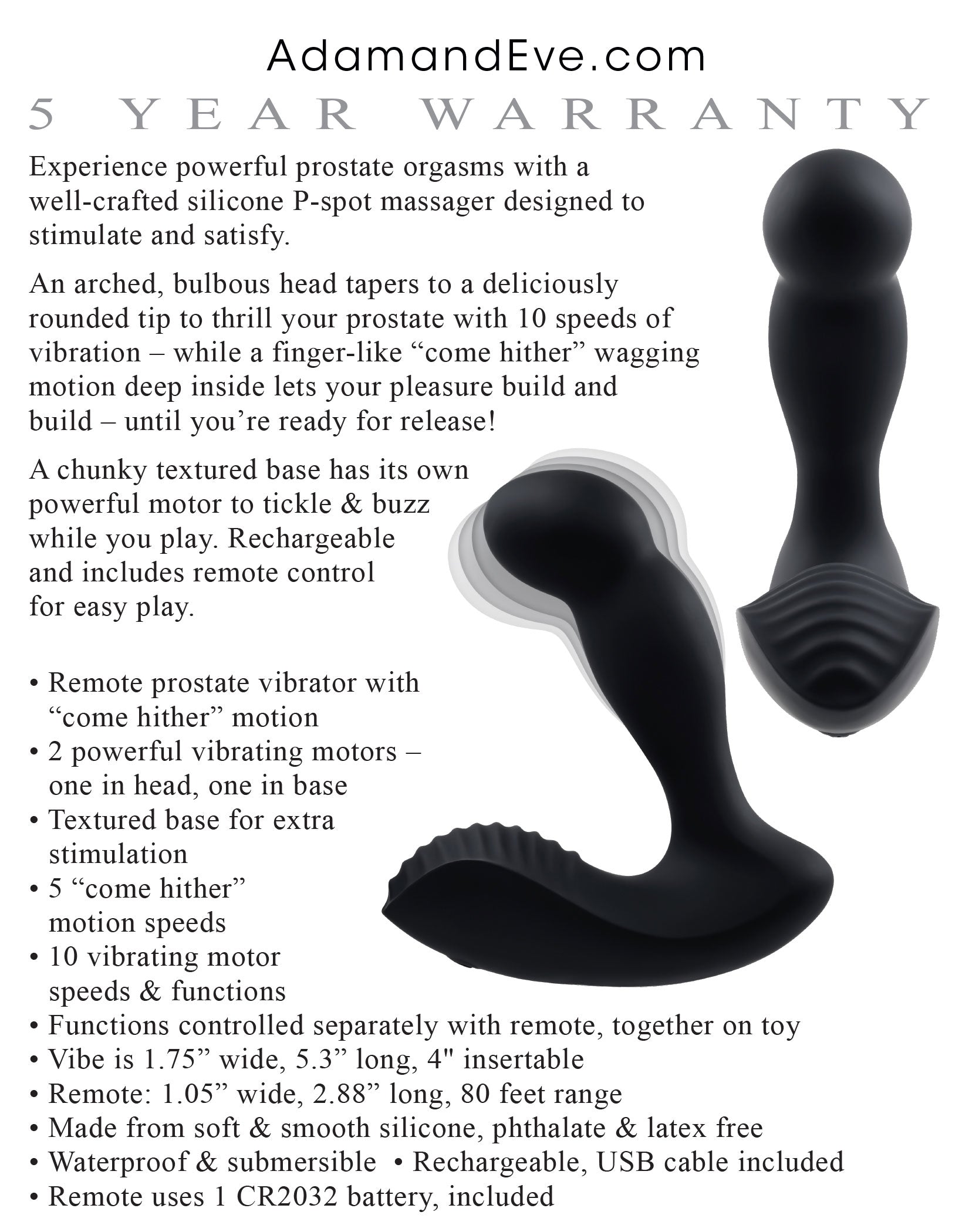 Adam's Come Hither Prostate Massager - Black - Not Very Vanilla