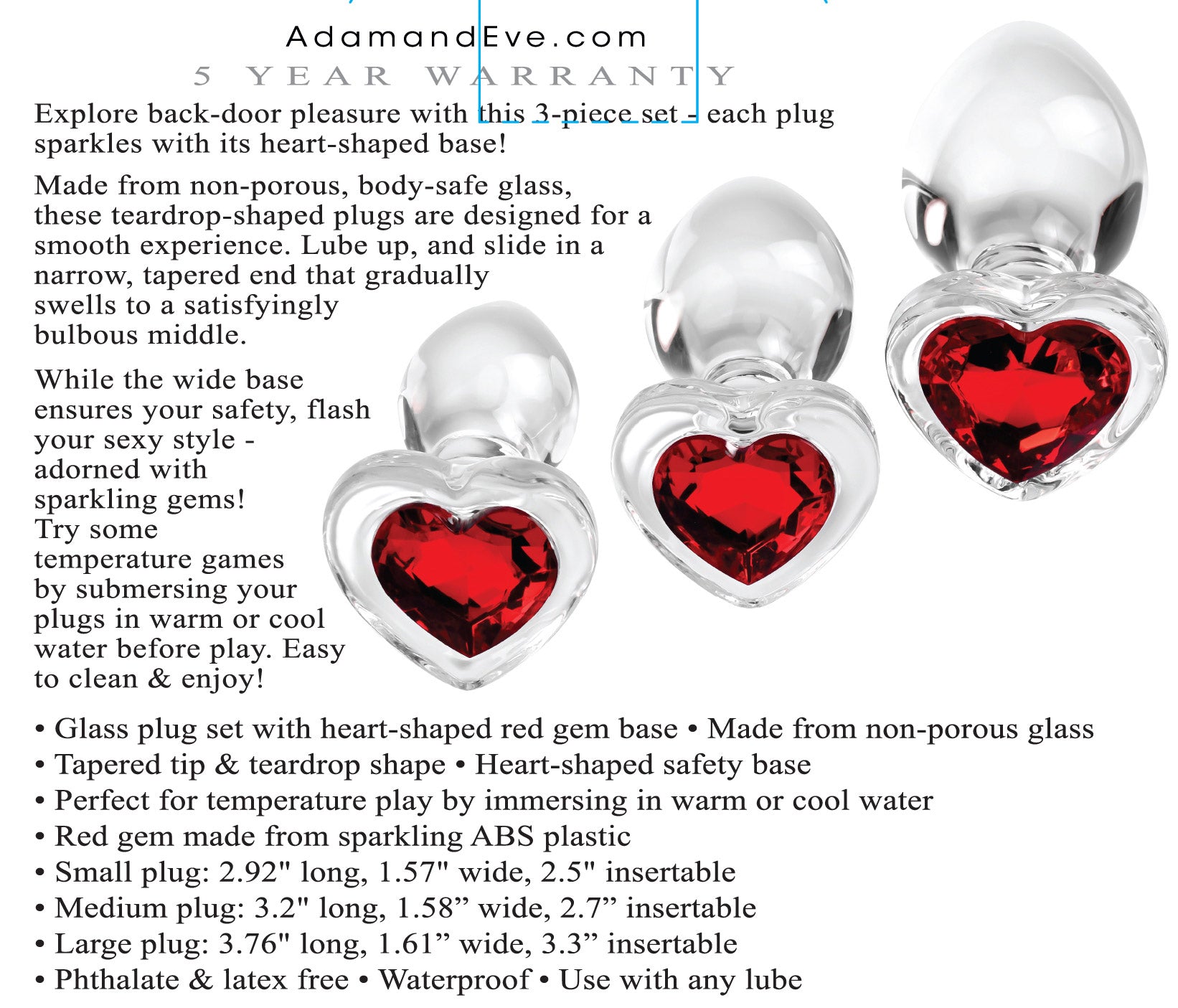 Red Heart Gem Glass Plug Set - Not Very Vanilla