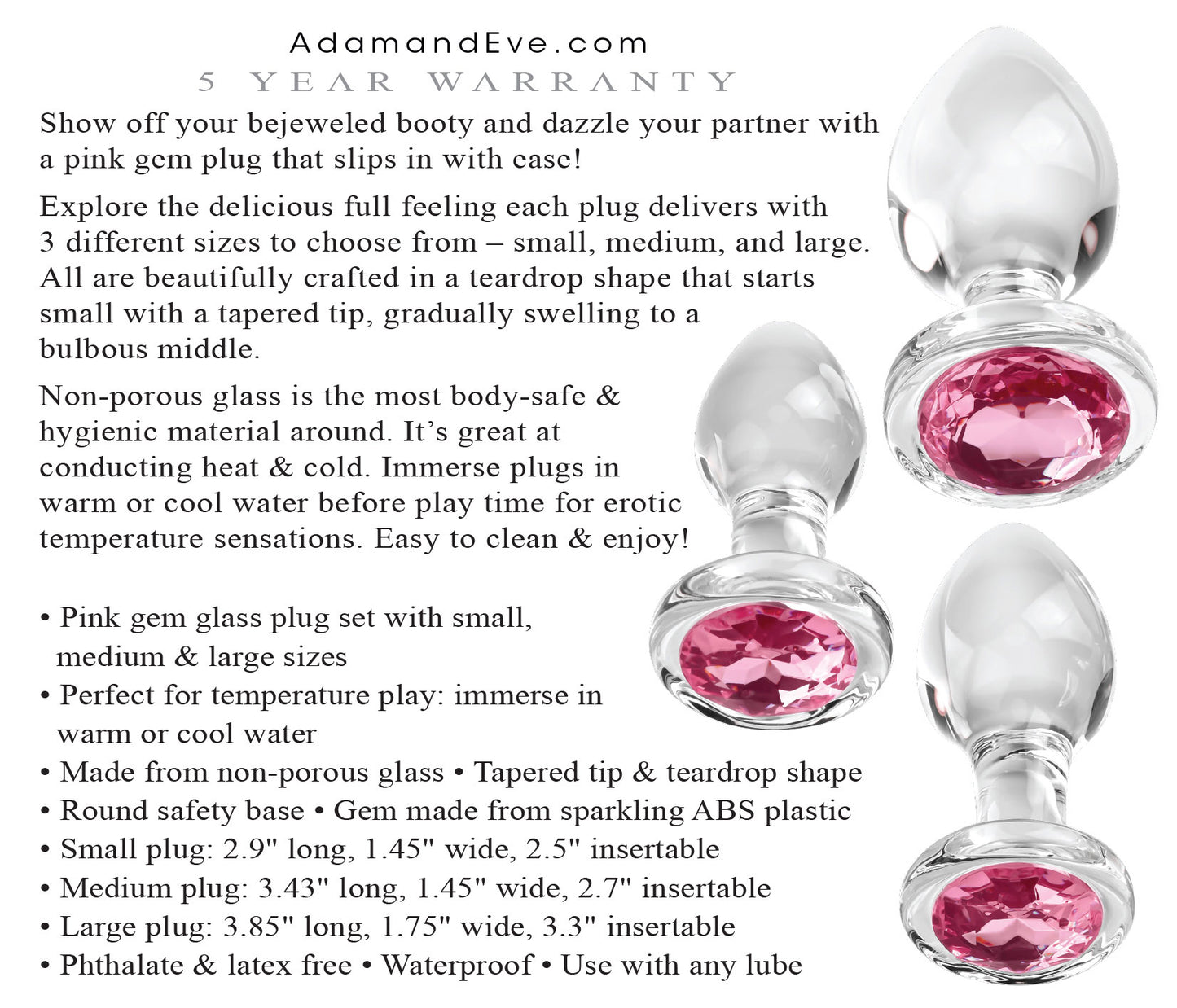 Pink Gem Glass Plug Set - Pink - Not Very Vanilla