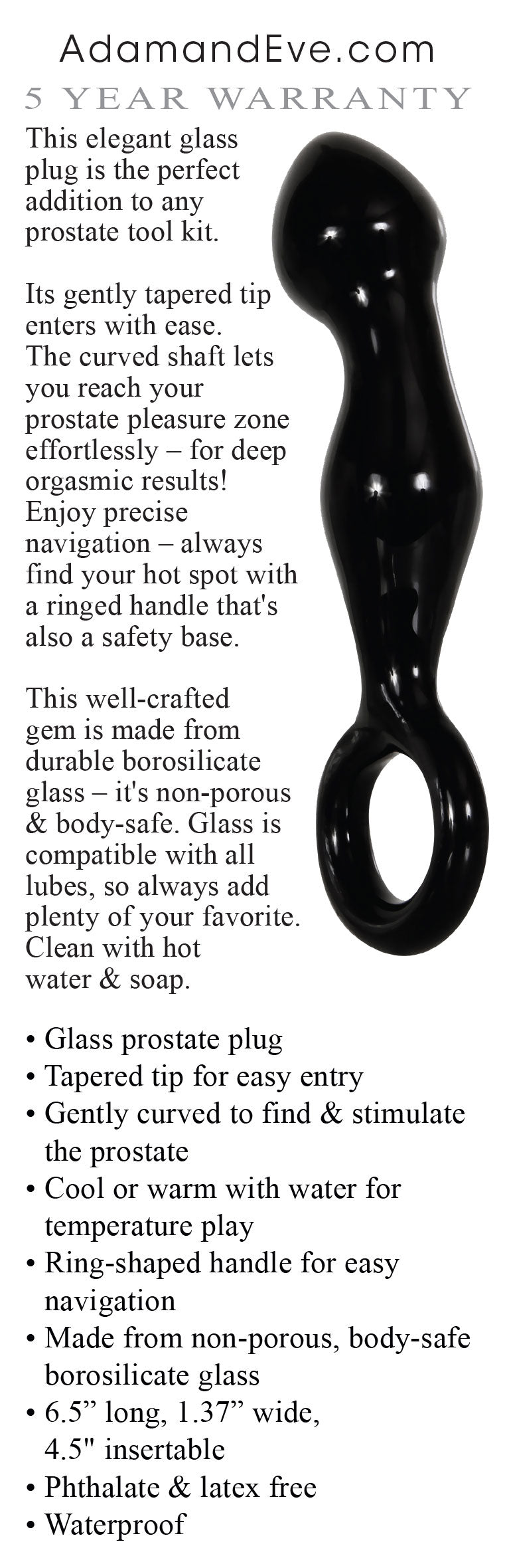 Adam's Glass Prostate Massager - Black - Not Very Vanilla