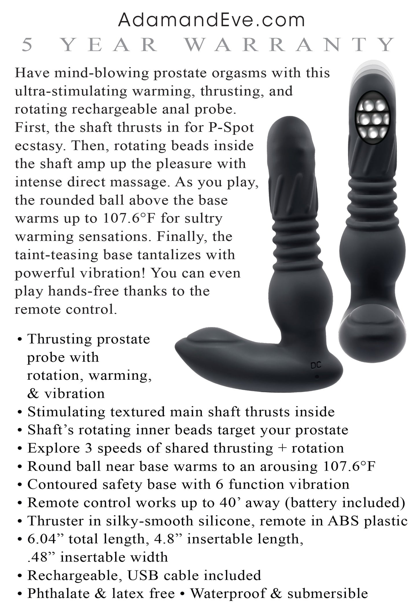 Adam's Warming and Rotating Prostate Thruster - Black - Not Very Vanilla