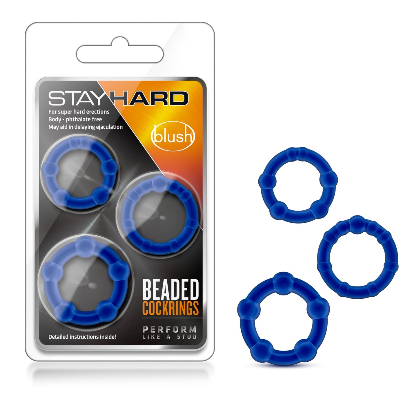 Stay Hard - Beaded Cock Rings - 3 Pack - Blue - Not Very Vanilla