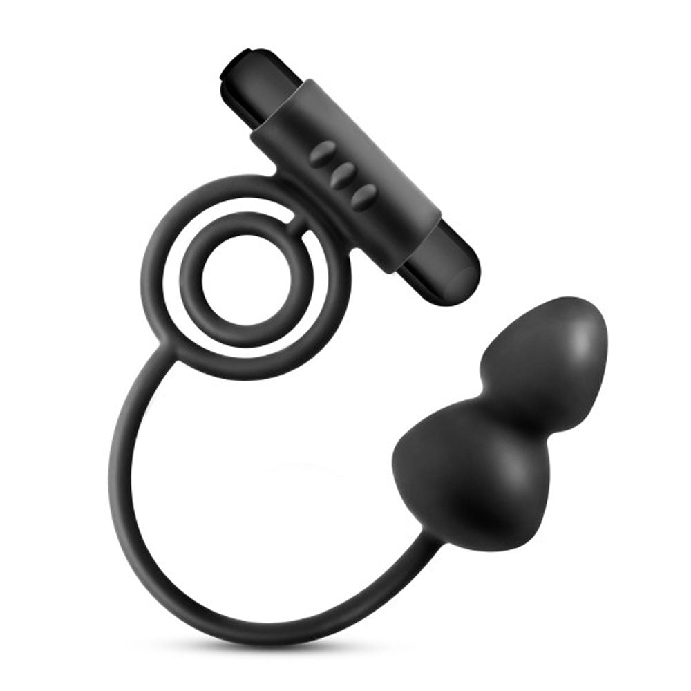 Anal Adventures- Platinum - Silicone Anal Ball With Vibrating C-Ring- Black - Not Very Vanilla