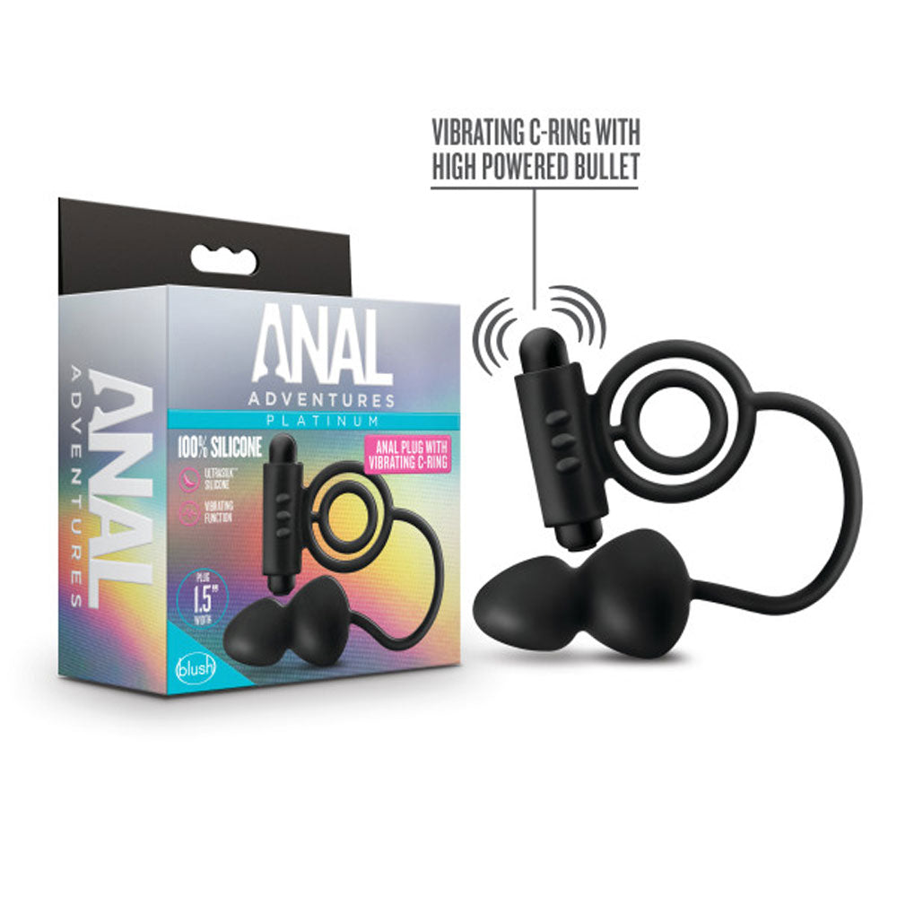 Anal Adventures- Platinum - Silicone Anal Ball With Vibrating C-Ring- Black - Not Very Vanilla