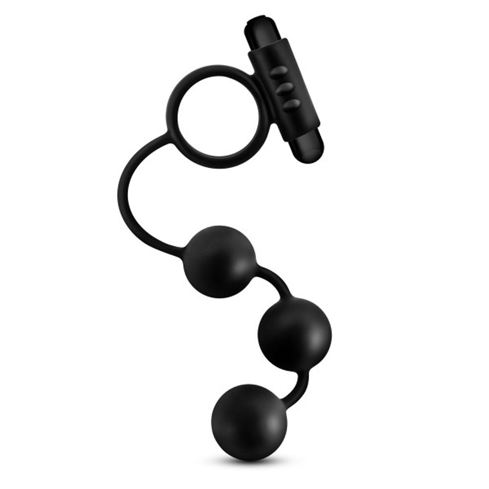 Anal Adventures- Platinum - Silicone Anal Ball With Vibrating C-Ring- Black - Not Very Vanilla