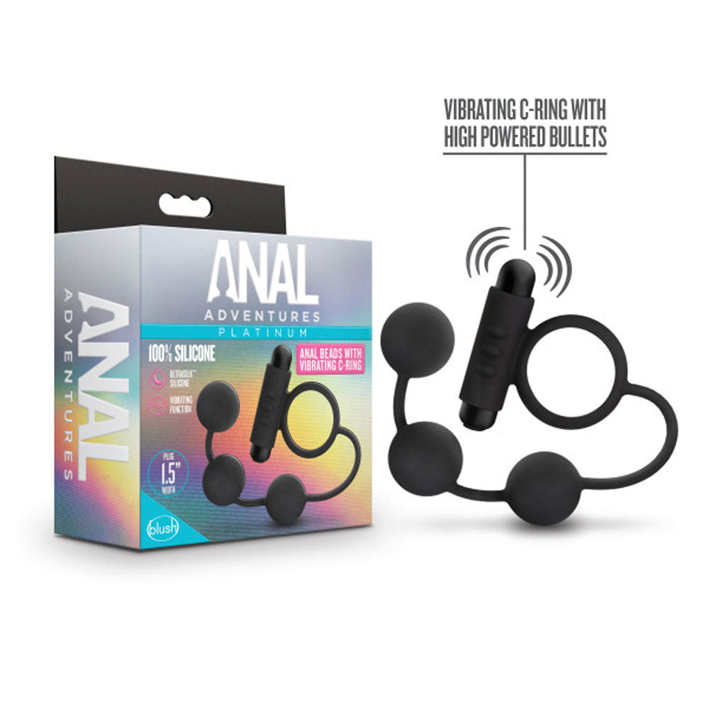 Anal Adventures- Platinum - Silicone Anal Ball With Vibrating C-Ring- Black - Not Very Vanilla