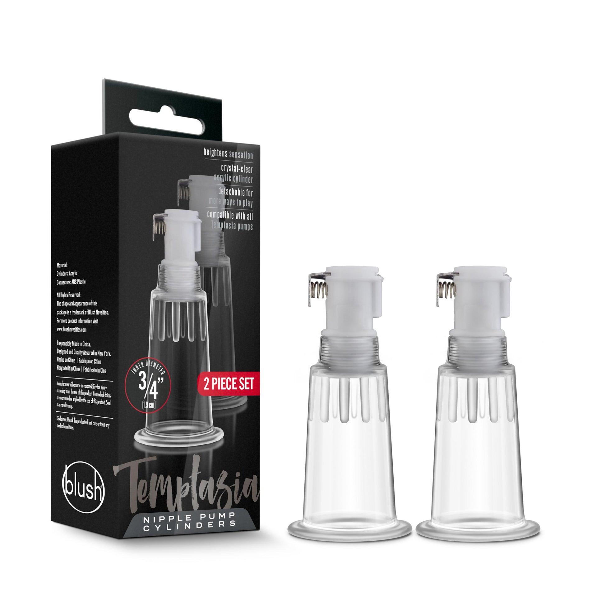 Temptasia Nipple Pumping Cylinders Set of 2 (0.75 Inch Diameter) - Clear - Not Very Vanilla