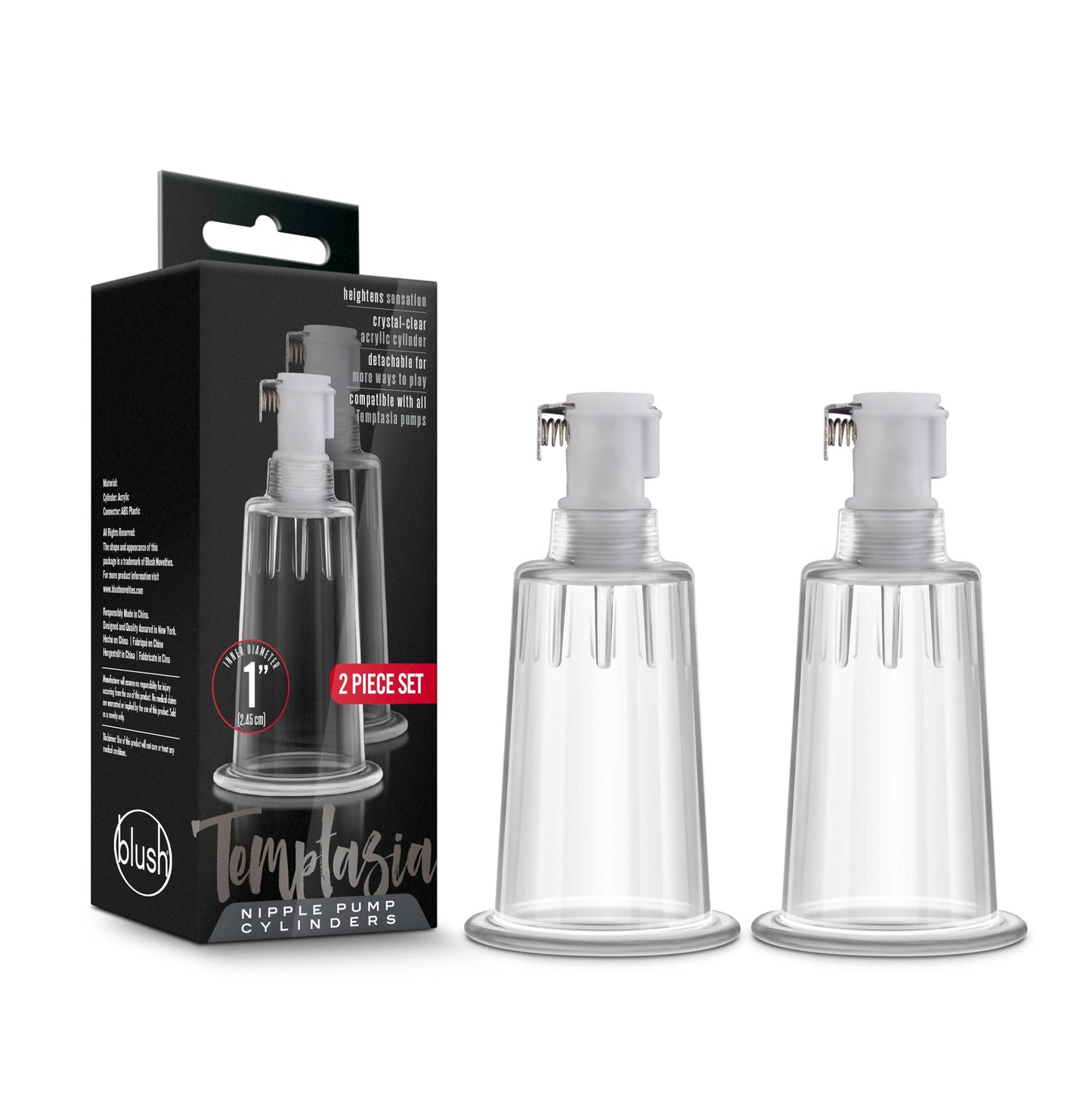 Temptasia Nipple Pumping Cylinders Set of 2 (1 Inch Diameter) - Clear - Not Very Vanilla