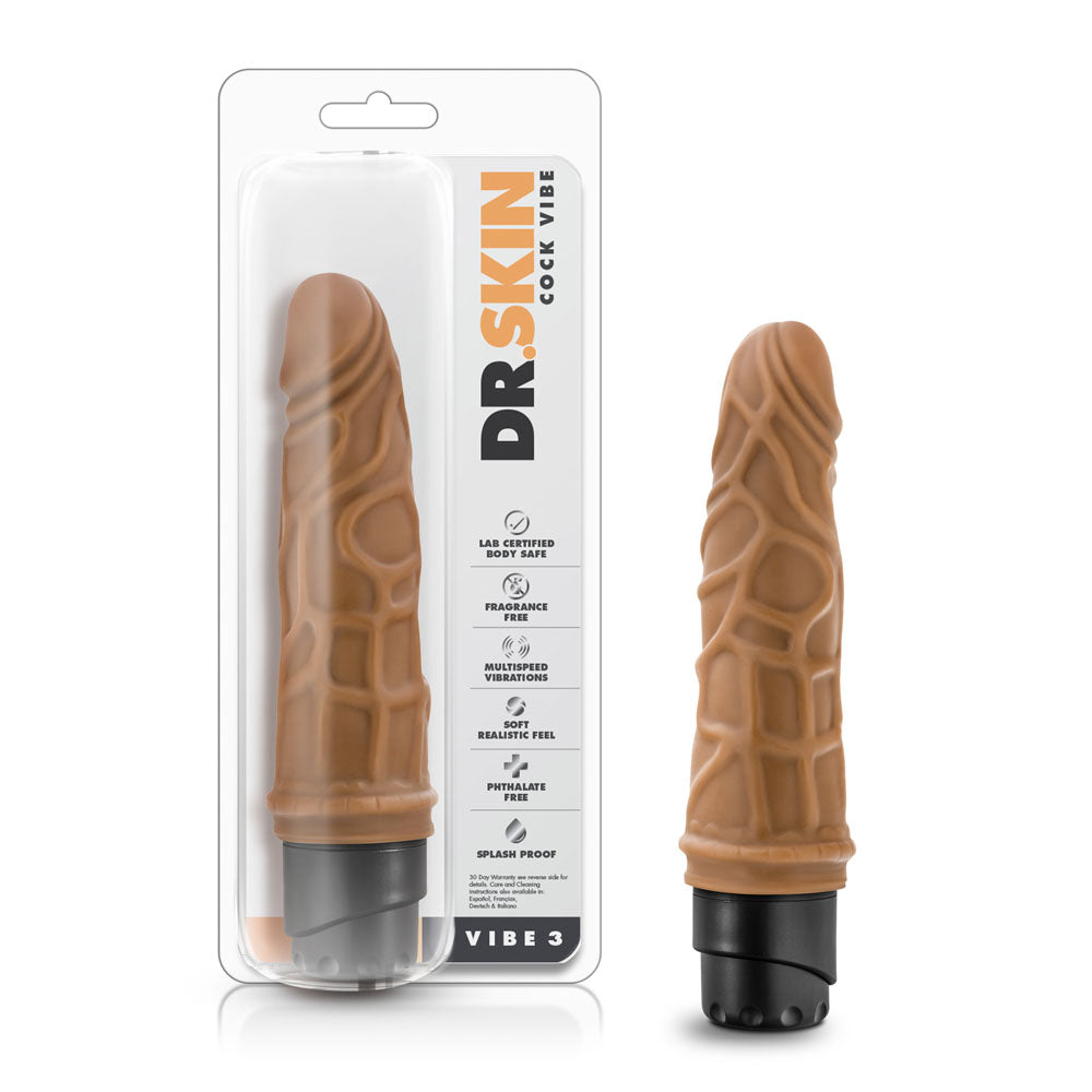 Dr. Skin - Cock Vibe 3 - 7.25 Inch Vibrating Cock - Mocha - Not Very Vanilla