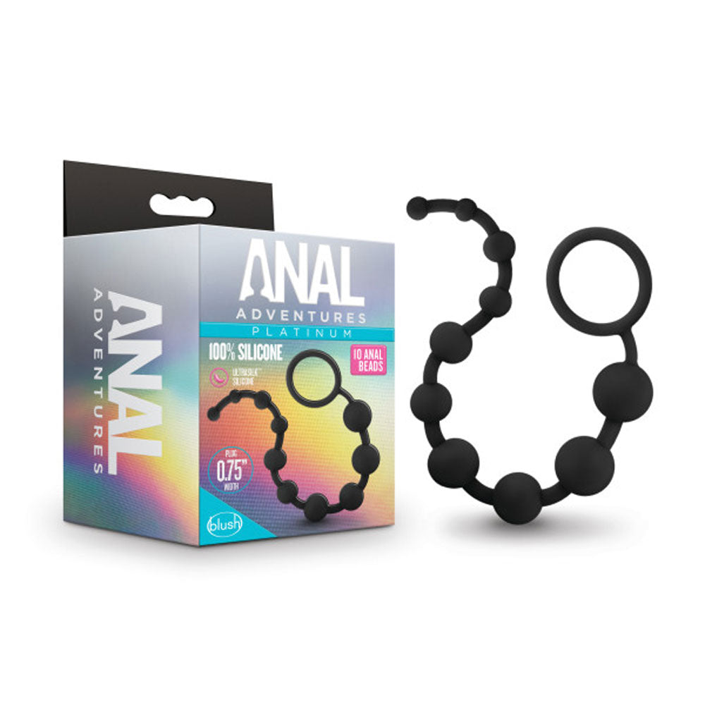 Anal Adventures - Platinum - Silicone 10 Anal Beads - Black - Not Very Vanilla