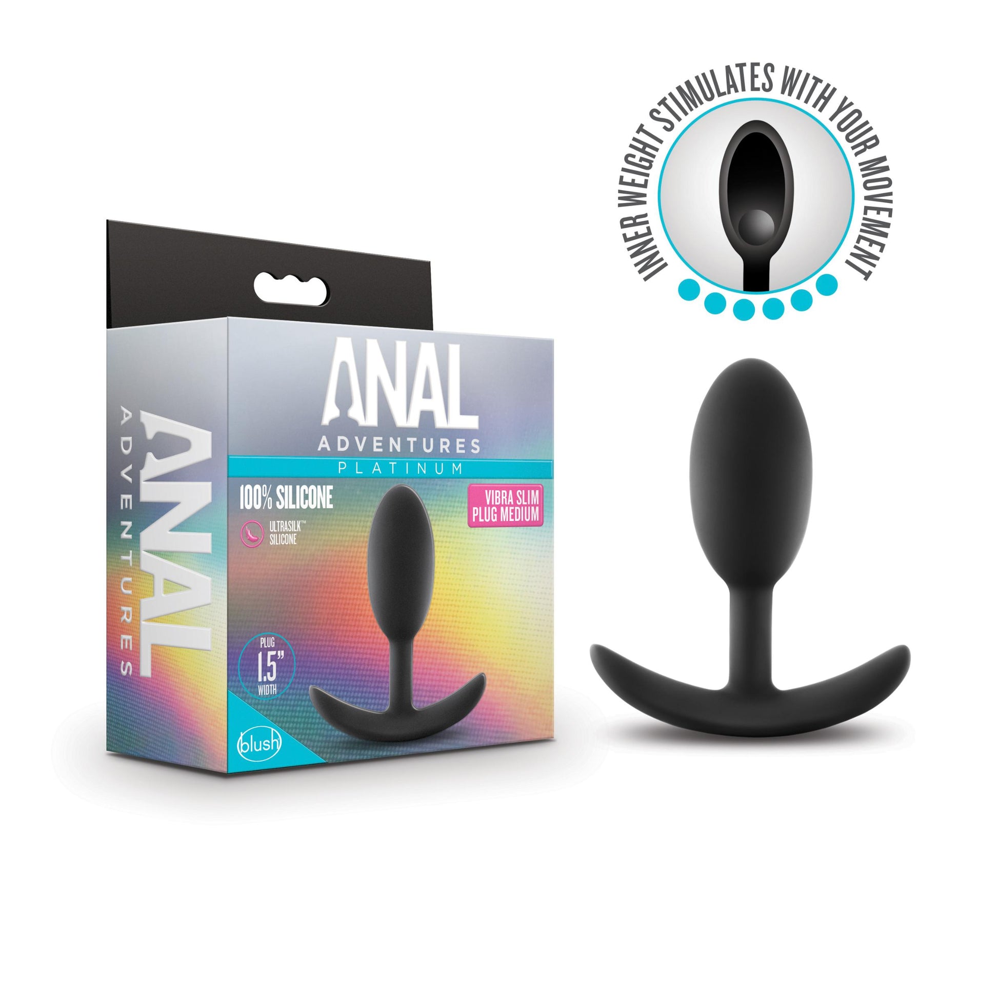 Anal Adventures - Platinum - Silicone Vibra Slim Plug -Medium - Black - Not Very Vanilla