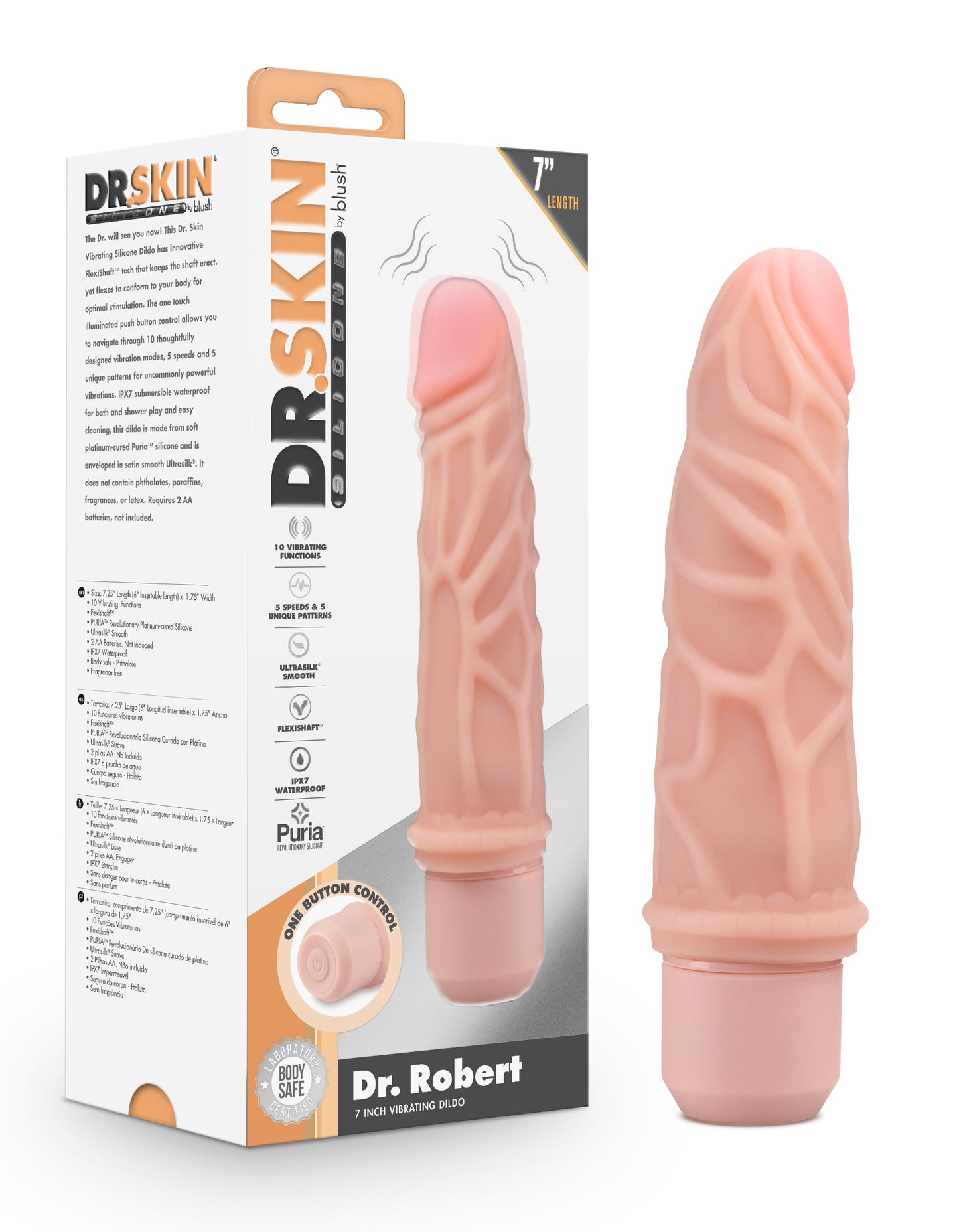 Dr. Skin Silicone - Dr. Robert - 7 Inch Vibrating Dildo -Beige - Not Very Vanilla