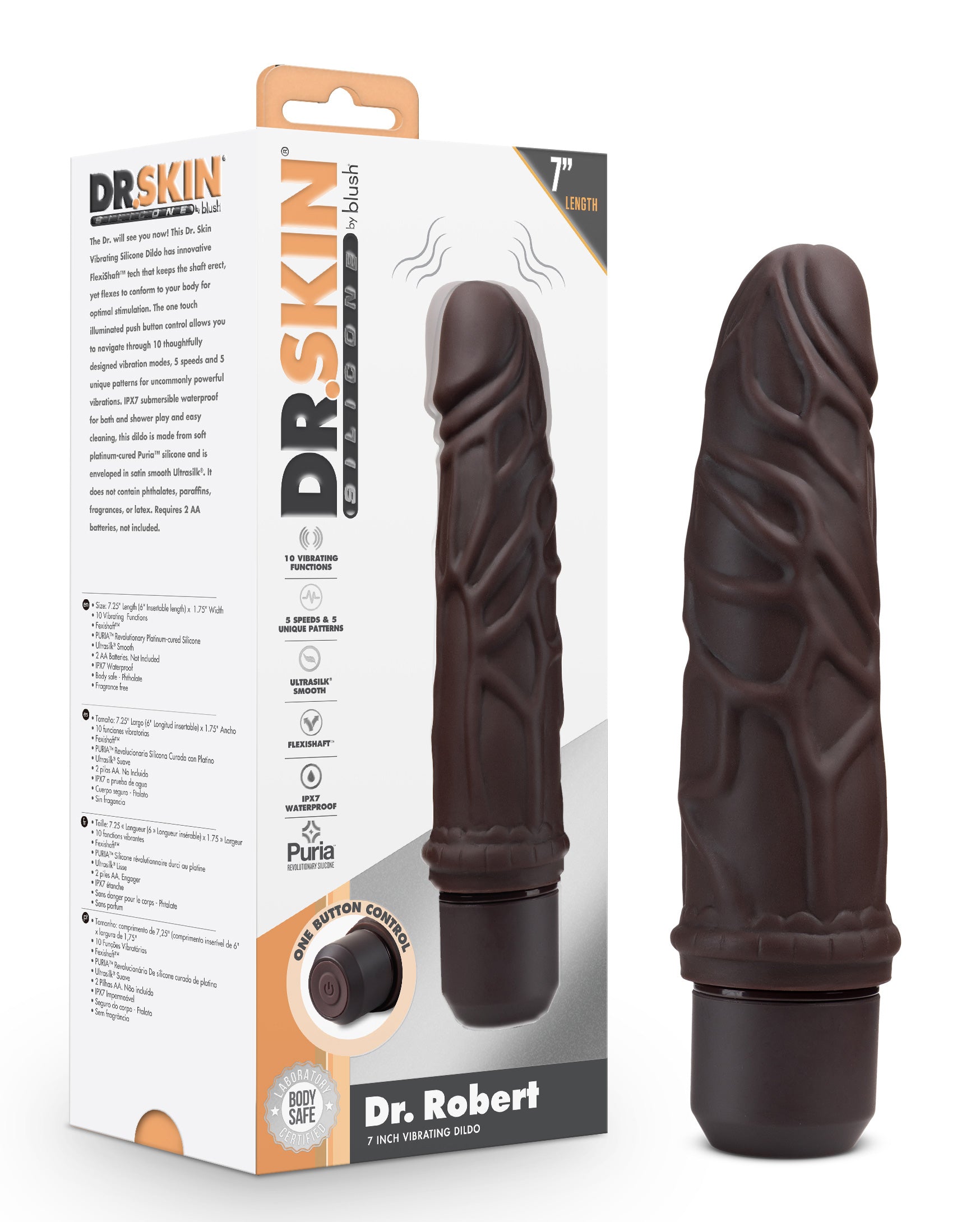 Dr. Skin Silicone - Dr. Robert - 7 Inch Vibrating Dildo - Brown - Not Very Vanilla