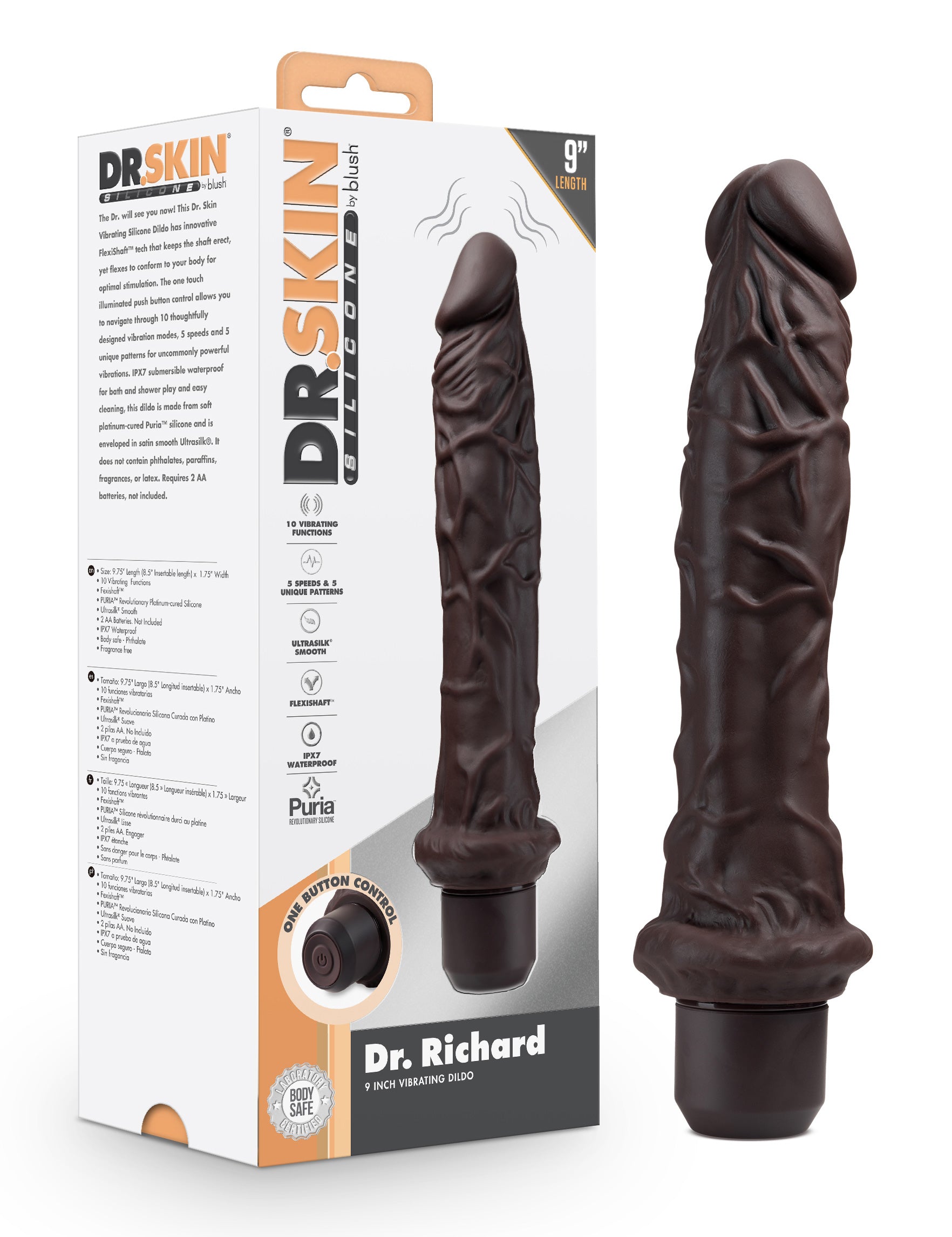 Dr. Skin Silicone - Dr. Richard - 9 Inch Vibrating Dildo - Brown - Not Very Vanilla