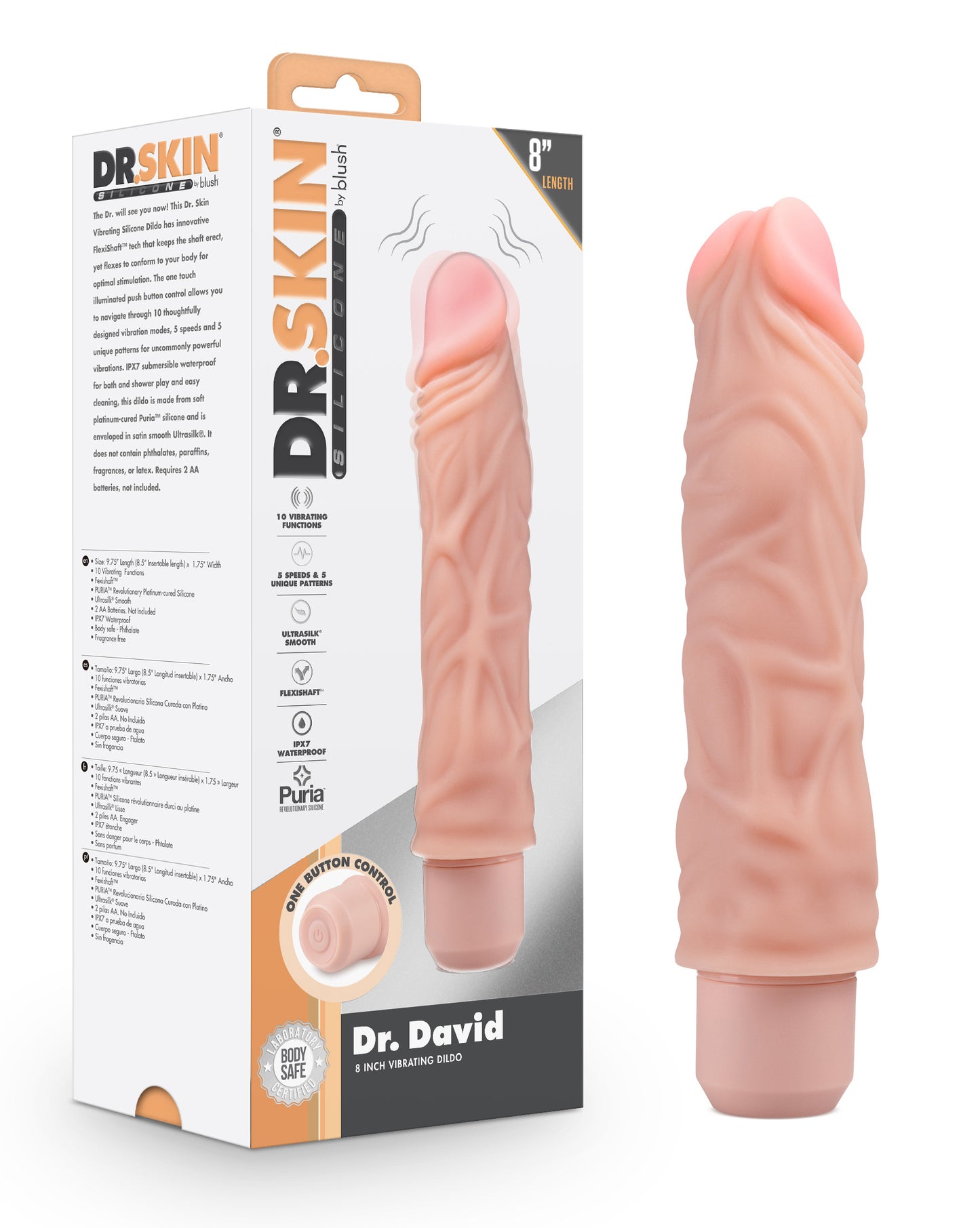 Dr. Skin Silicone - Dr. David - 8 Inch Vibrating Dildo - Beige - Not Very Vanilla