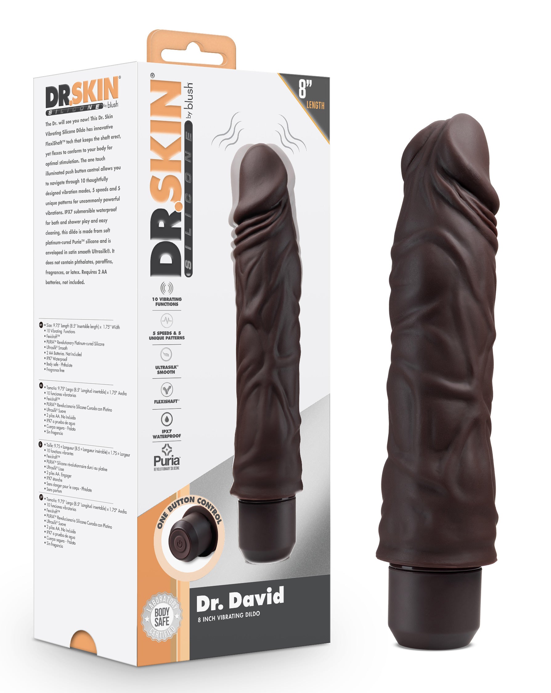 Dr. Skin Silicone - Dr. David - 8 Inch Vibrating Dildo - Brown - Not Very Vanilla