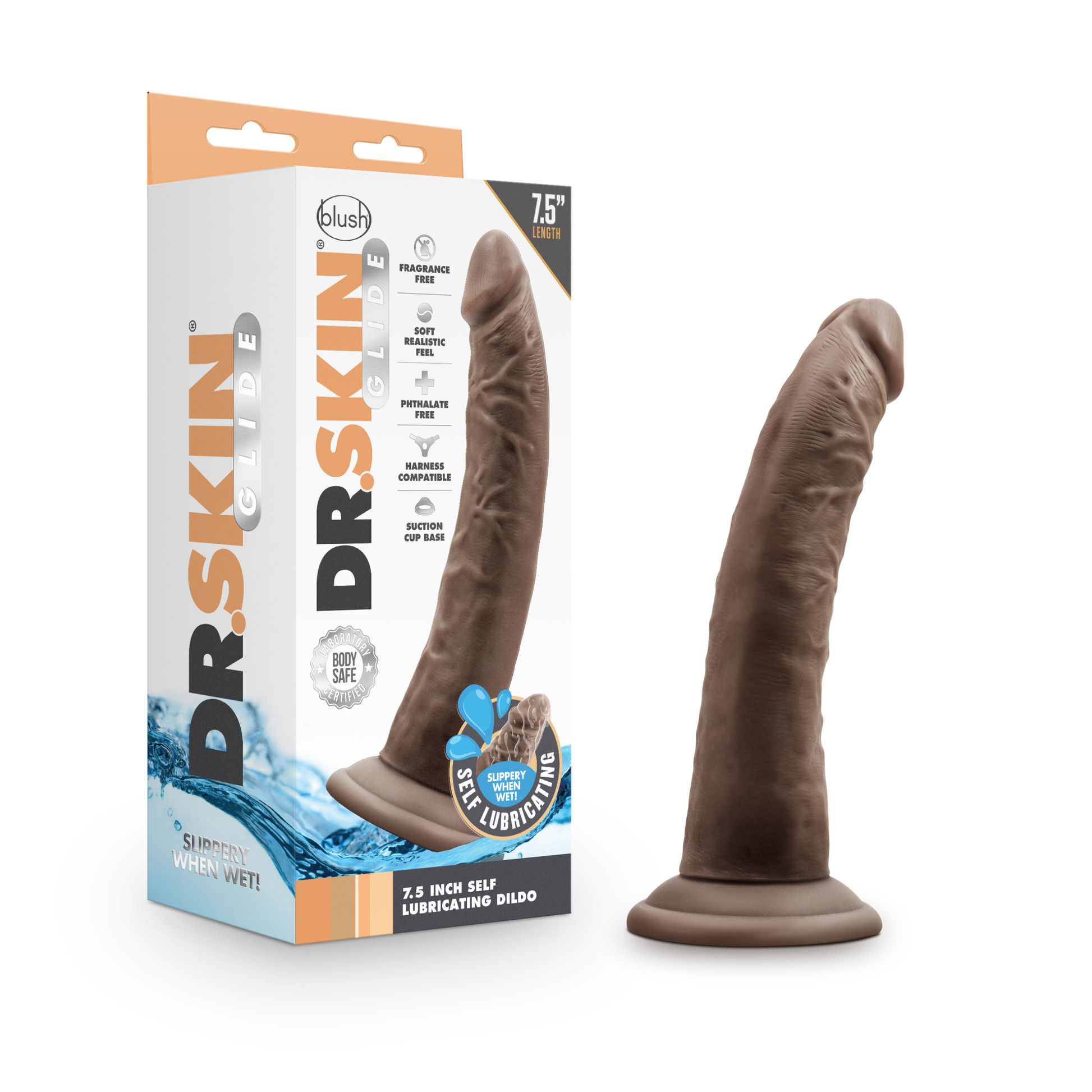 Dr. Skin Glide 7.5 Inch Self Lubricating Dildo - Chocolate - - Not Very Vanilla