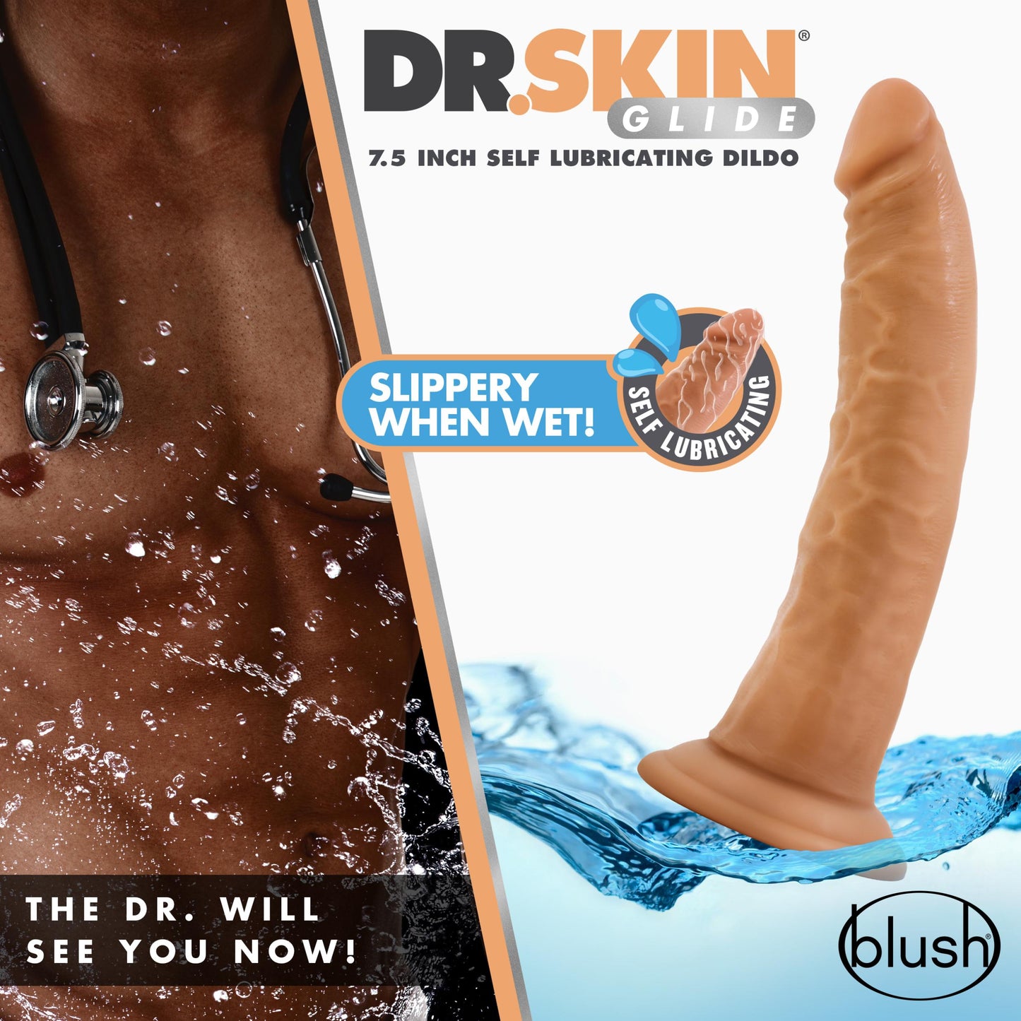 Dr. Skin Glide 7.5 Inch Self Lubricating Dildo - Mocha - - Not Very Vanilla