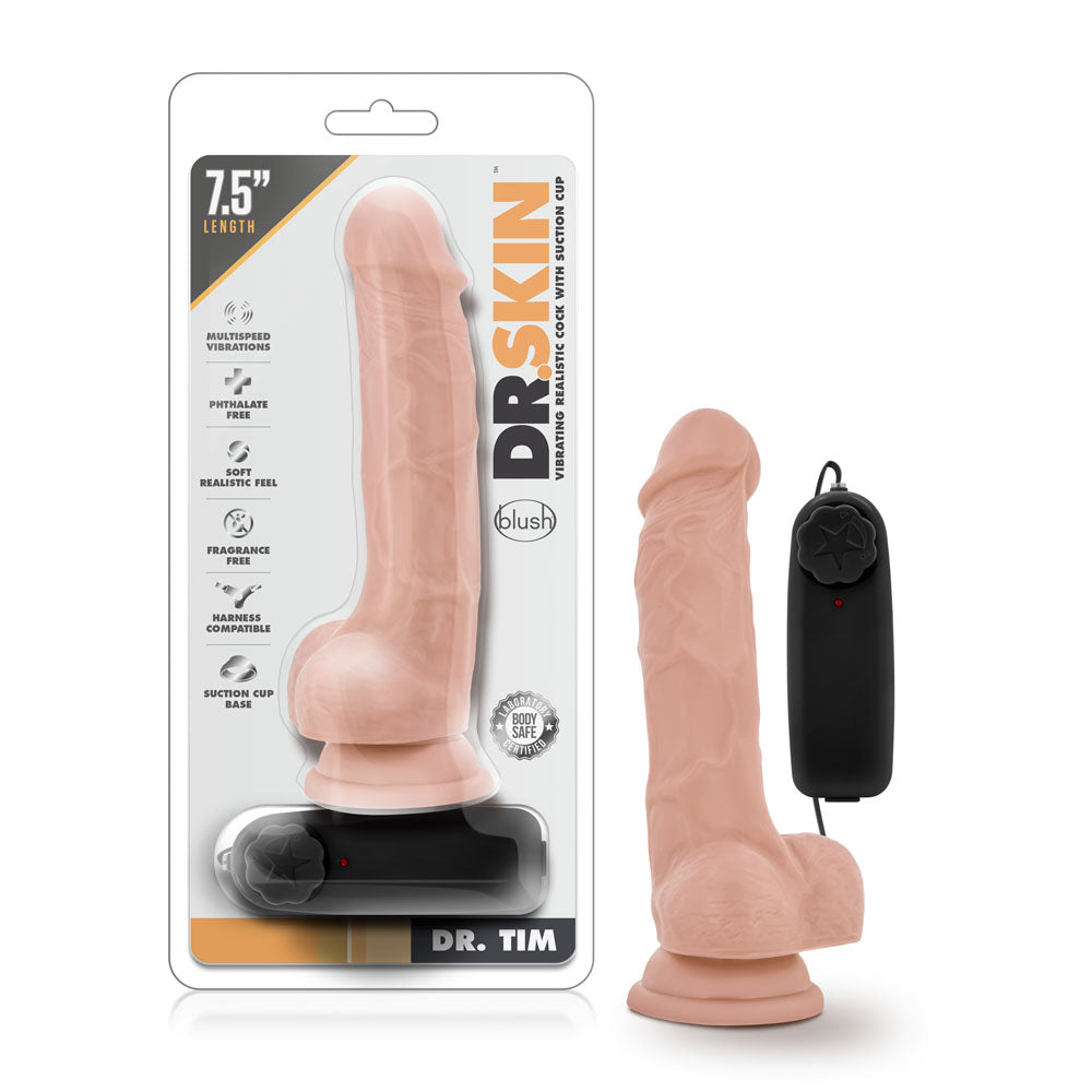 Dr. Skin - Dr. Tim - 7.5 Inch Vibrating Cock With Suction Cup - Vanilla - Not Very Vanilla