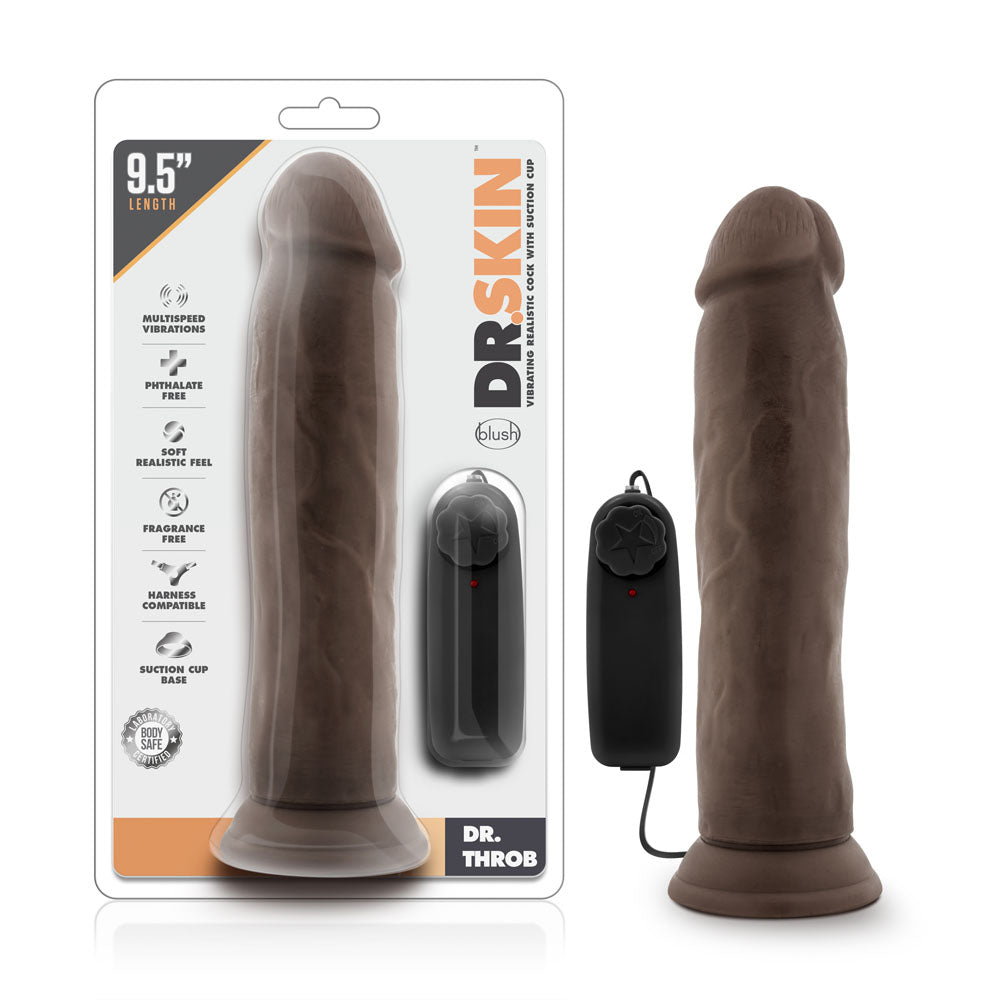 Dr. Skin - Dr. Throb - 9.5 Inch Vibrating Realistic Cock With Suction Cup - Chocolate - Not Very Vanilla