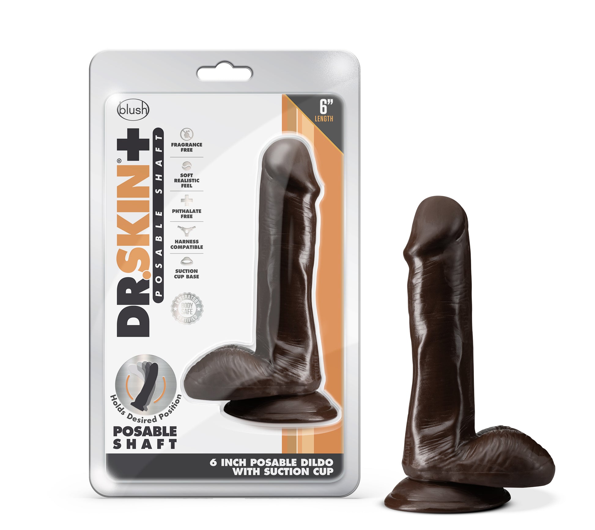 Dr. Skin Plus - 6 Inch Posable Dildo With Balls - Chocolate - Not Very Vanilla