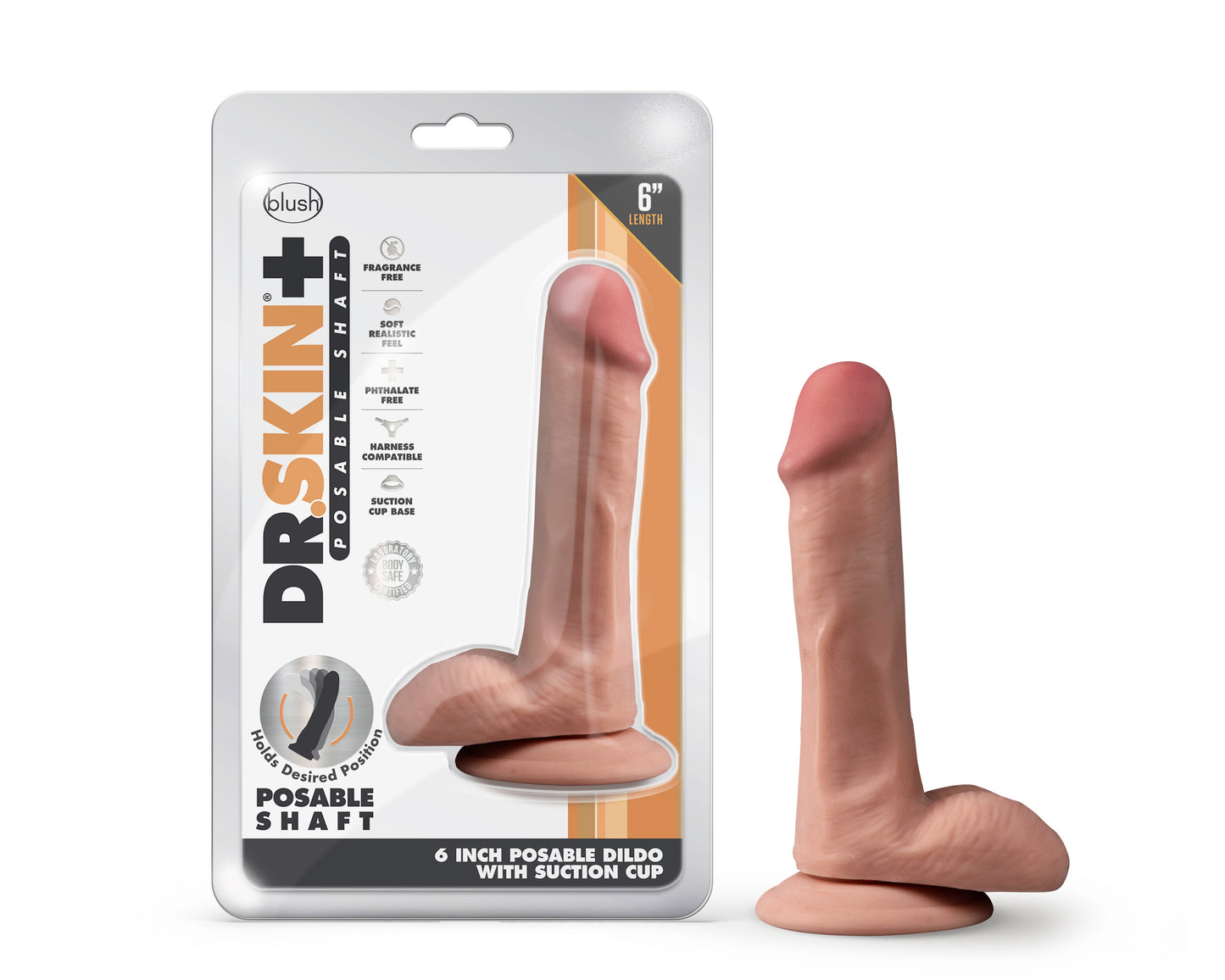 Dr. Skin Plus - 6 Inch Posable Dildo With Balls - Mocha - Not Very Vanilla