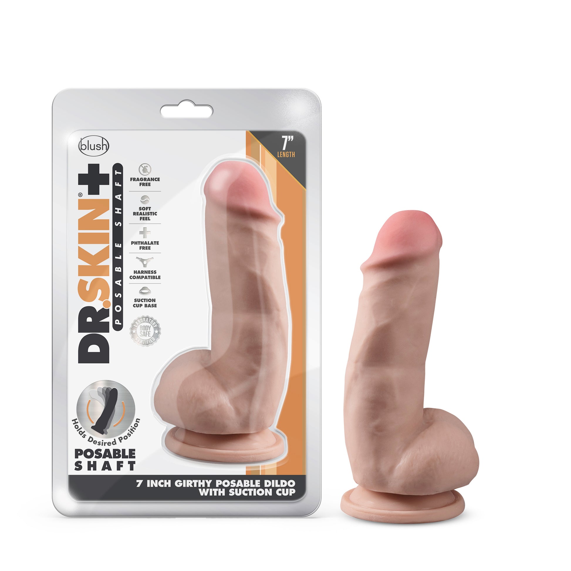 Dr. Skin Plus - 7 Inch Girthy Posable Dildo With Balls - Vanilla - Not Very Vanilla